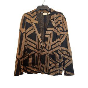Chicos Abstract Print Womens Blazer Size 3 Black/Brown Polyester/Rayon Button Cl